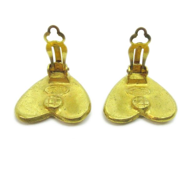 CHANEL CC Logos Heart Motif Earrings Clip-On Gold- - Picture 2 of 4